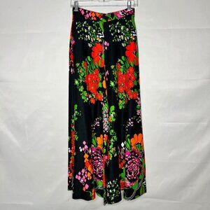 Vintage ALICE Of California Culottes Pants 60s 70s Wide Leg Palazzo Black Floral